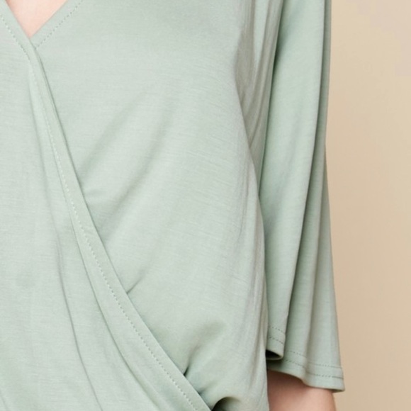 Short Sleeve V Neck Surplice Front Modal Top - Picture 3 of 3